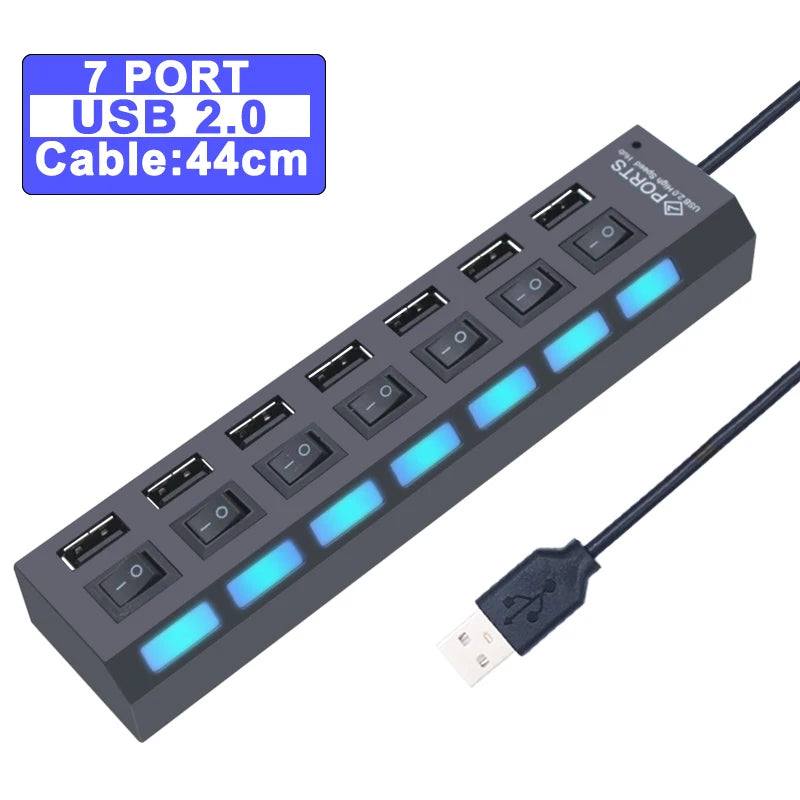 USB Hub 3.0 Hub USB 3 USB 2.0 Multi USB Splitter Power Adapter 4/7 Port Multiple Expander 2.0 with Switch for PC Accessories FPS Factory