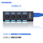 USB Hub 3.0 Hub USB 3 USB 2.0 Multi USB Splitter Power Adapter 4/7 Port Multiple Expander 2.0 with Switch for PC Accessories FPS Factory