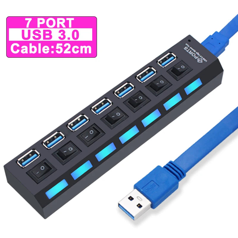 USB Hub 3.0 Hub USB 3 USB 2.0 Multi USB Splitter Power Adapter 4/7 Port Multiple Expander 2.0 with Switch for PC Accessories FPS Factory