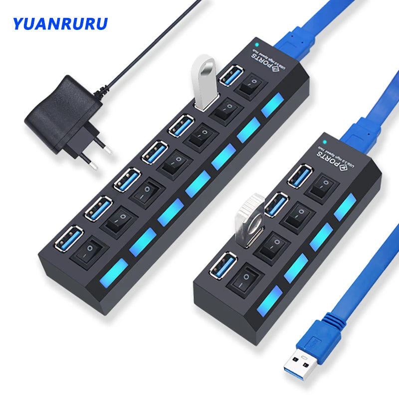 USB Hub 3.0 Hub USB 3 USB 2.0 Multi USB Splitter Power Adapter 4/7 Port Multiple Expander 2.0 with Switch for PC Accessories FPS Factory