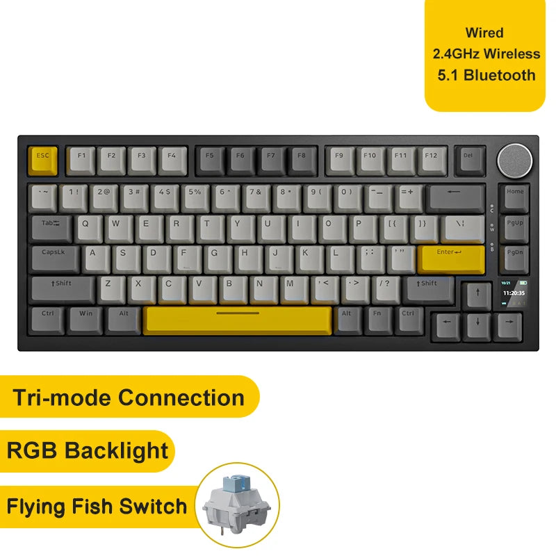 Ajazz AK820/AK820Pro Gaming Mechanical Keyboard Bluetooth 5.1/Wireless/C-Wired Customized Keyboard with Knob Hot Swapping Gasket FPS Factory