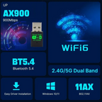 WiFi 6 AX900 Bluetooth 5.4 WiFi USB adaptateur carte réseau sans fil 2.4G et 5GHz Wi-Fi antenne récepteur de Signal pour PC/ordinateur portable Win10/11 FPS Factory