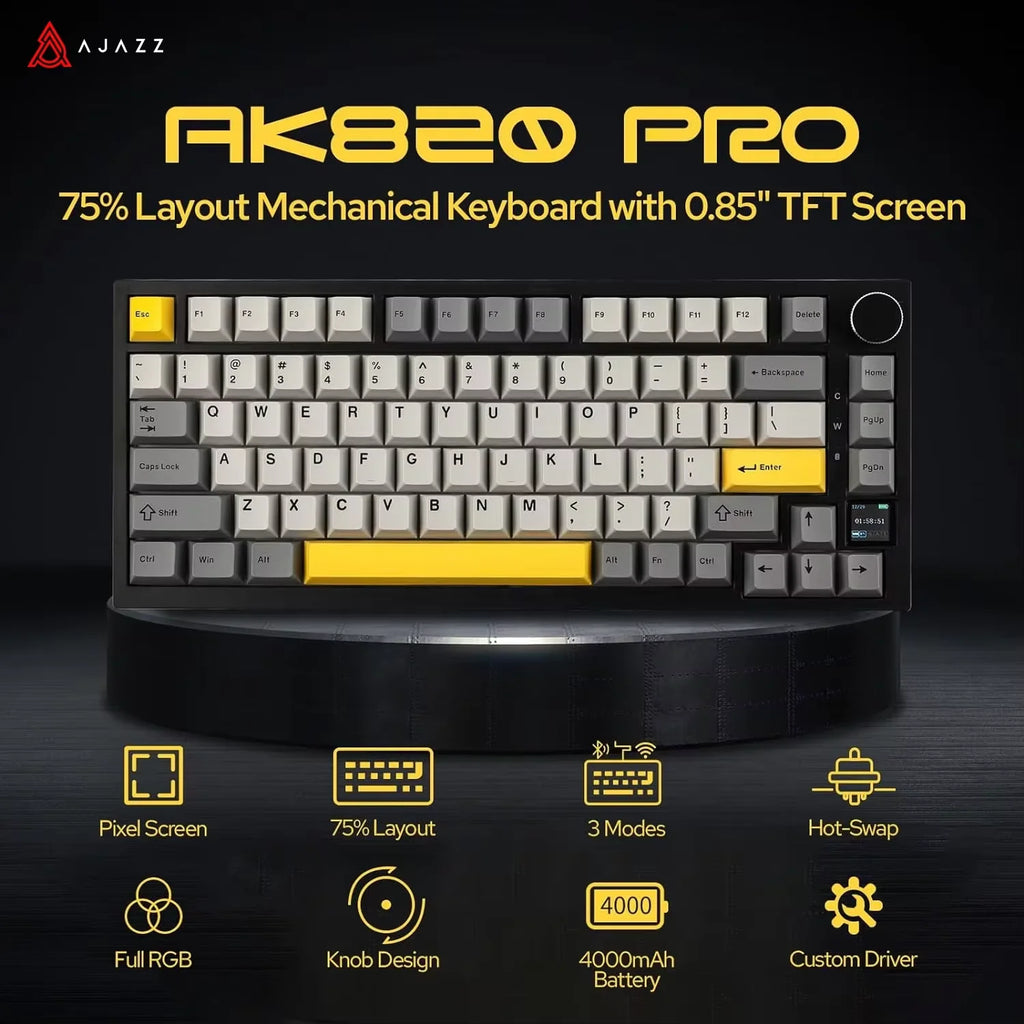 Ajazz AK820/AK820Pro Gaming Mechanical Keyboard Bluetooth 5.1/Wireless/C-Wired Customized Keyboard with Knob Hot Swapping Gasket FPS Factory
